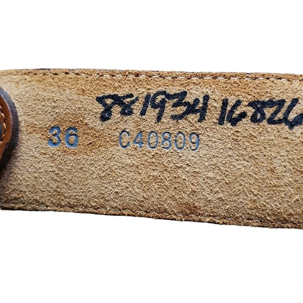 Tony Lama Brown Leather Belt 36 Topaz Crystal Stud Western Overlay Stitched Boho